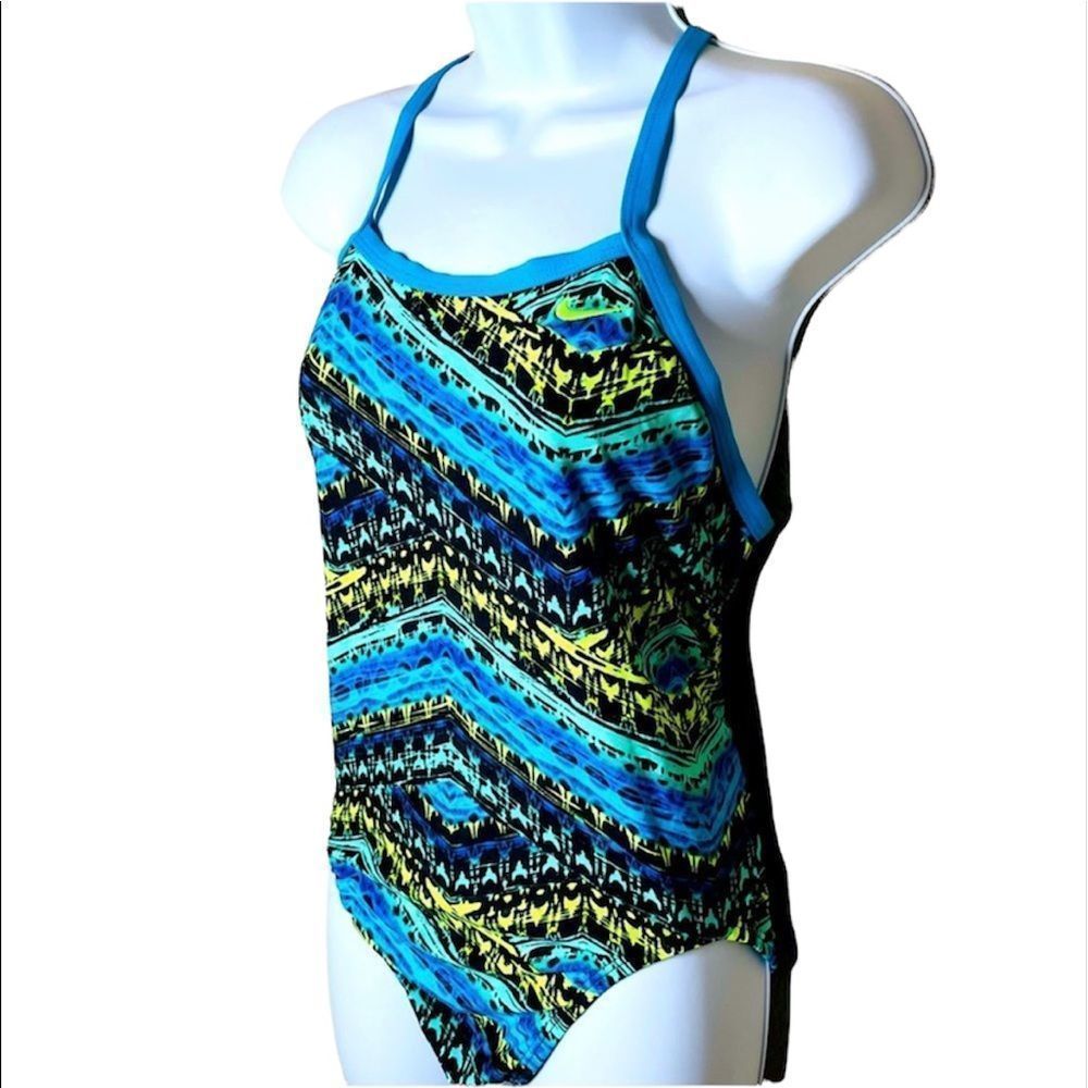 Nike Women’s One Piece Swimsuit Blue Yellow Green Size 10